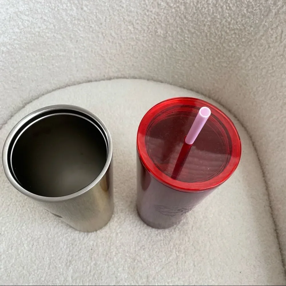 2 Starbucks Gradient Ombre Cold Cups Tumblers 24oz Gold Red 1 New 1 Preowned